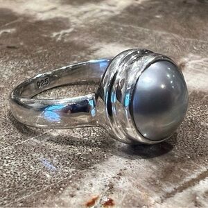 Brand New Authentic 925 Bali Silver Natural Cultivated Grey Pearl Ring size 7